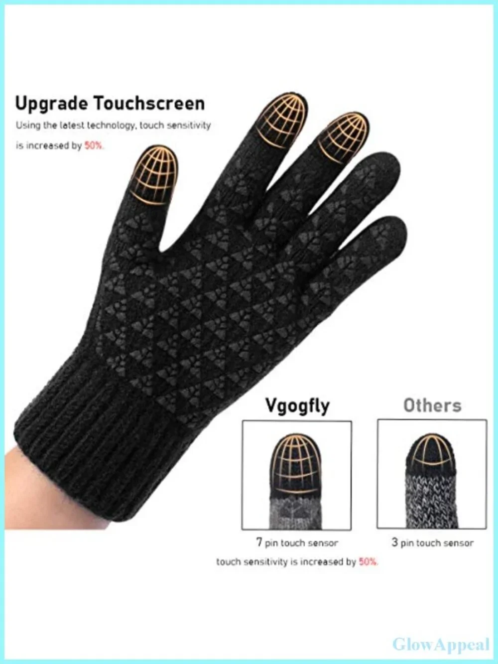 Winter Knit Gloves with Touch Screen, Silicone Grip, Fleece Lined